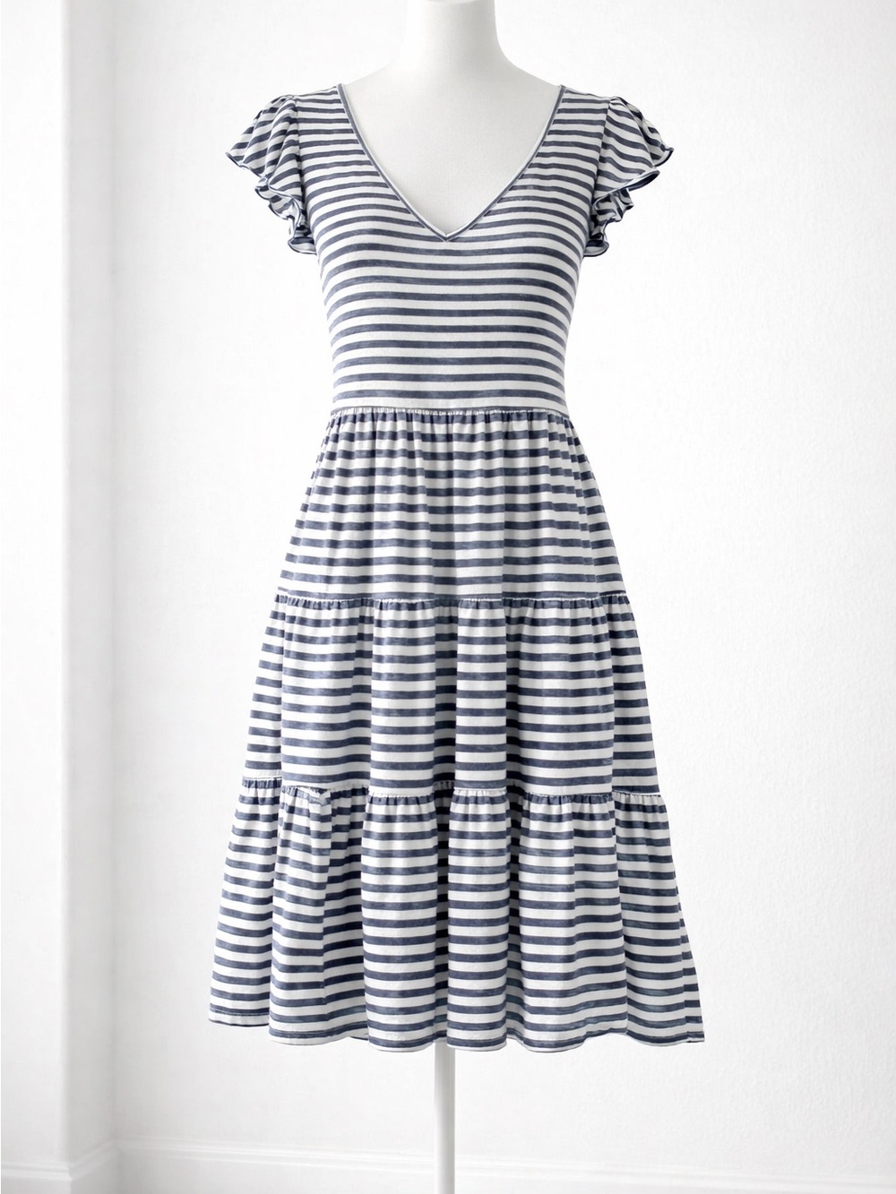 Max Studio Navy White Striped Dress Coastal Chic Feminine Summer Party Picnic M